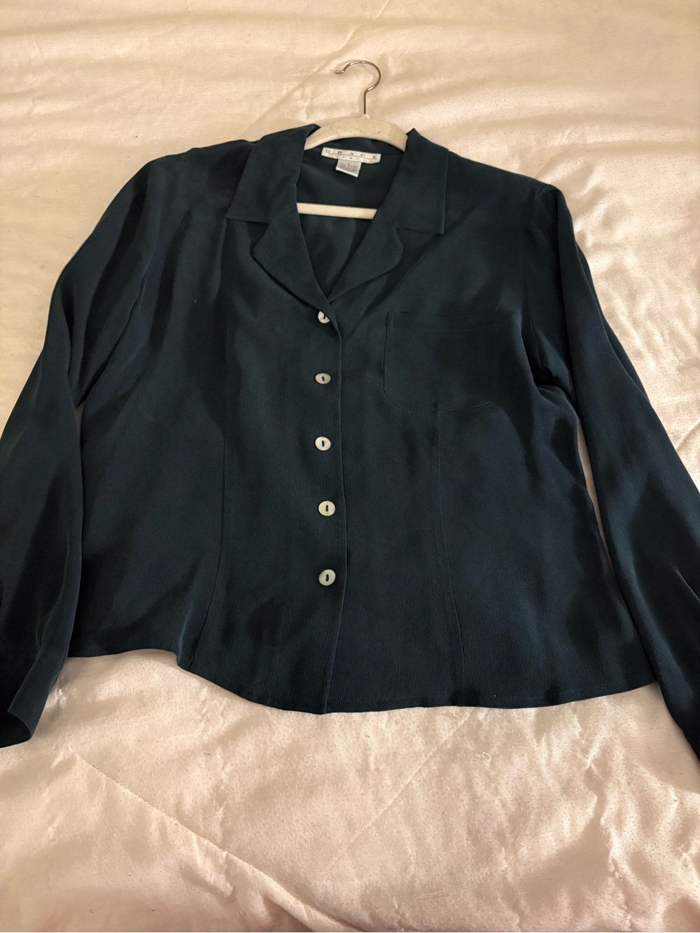 Grace Chemise Vintage 100% Silk Black 
Blouse